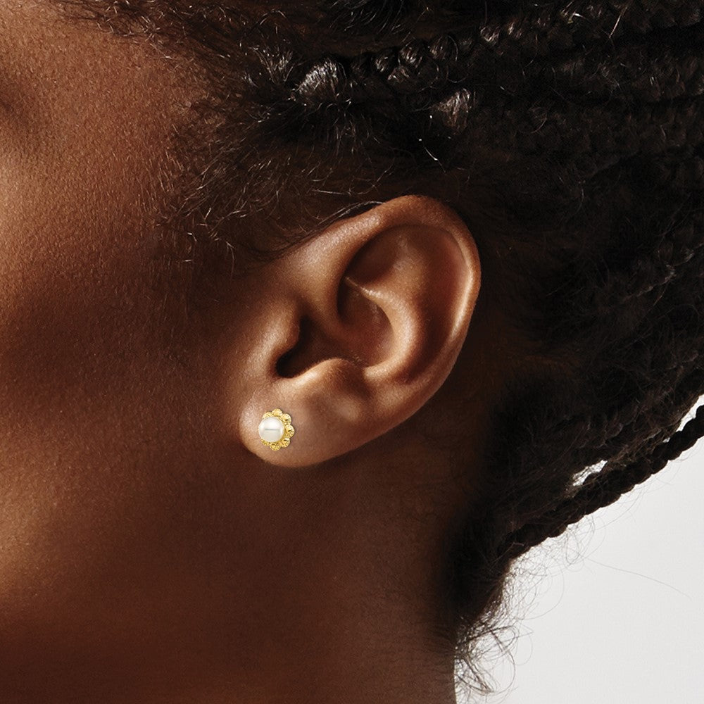 Sprinkle Cloud 14k Madi K 4-5mm White Button Freshwater Cultured Pearl Flower Post Earrings with Silicone Backs