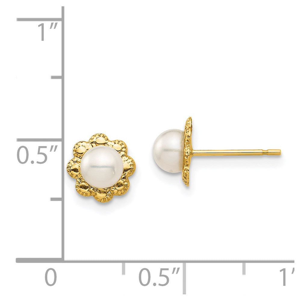 Sprinkle Cloud 14k Madi K 4-5mm White Button Freshwater Cultured Pearl Flower Post Earrings with Silicone Backs