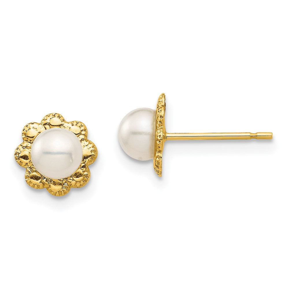Sprinkle Cloud 14k Madi K 4-5mm White Button Freshwater Cultured Pearl Flower Post Earrings with Silicone Backs