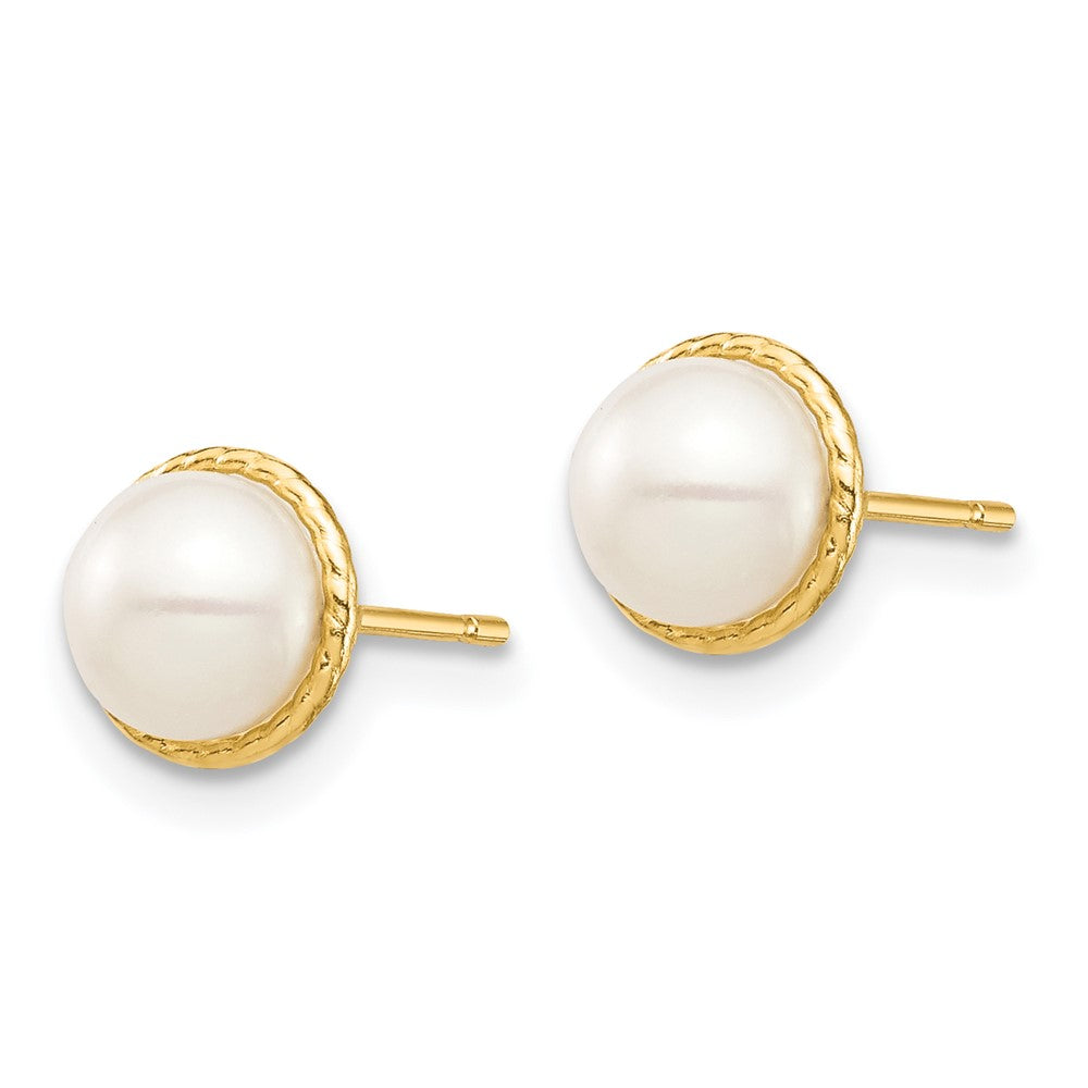 Jellybean Cloud 14k Madi K 5-6mm White Button Freshwater Cultured Pearl Post Earrings with Silicone Backs