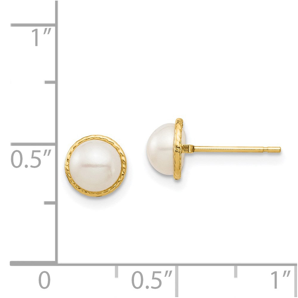 Jellybean Cloud 14k Madi K 5-6mm White Button Freshwater Cultured Pearl Post Earrings with Silicone Backs