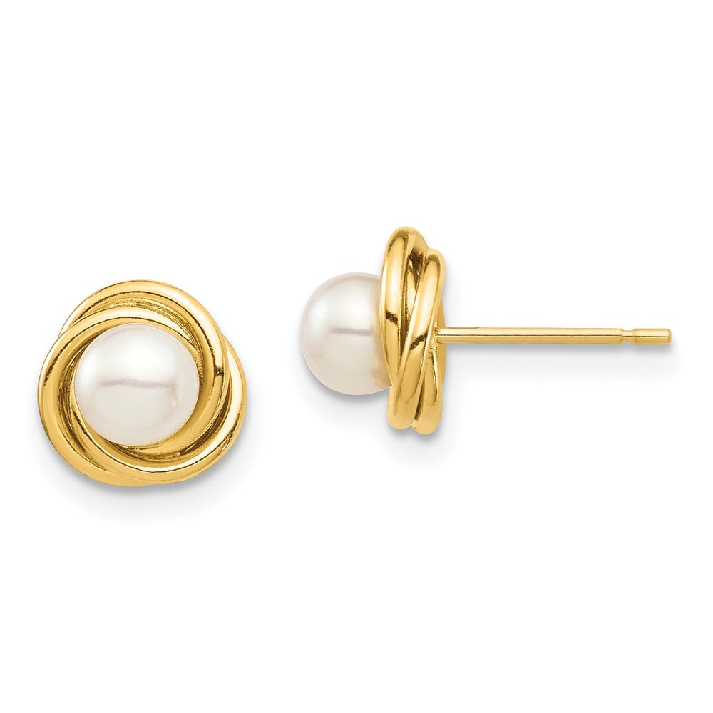 Pebble Bean 14k Madi K 4-5mm White Button Freshwater Cultured Pearl Post Earrings with Silicone Backs