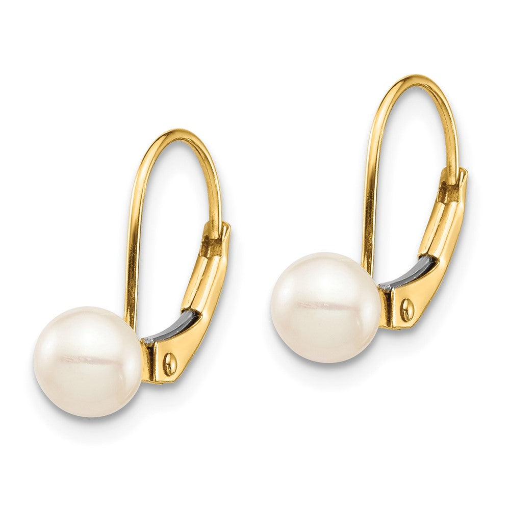 Cuddles Joy 14k Madi K 5-6mm White Round Freshwater Cultured Pearl Leverback Earrings