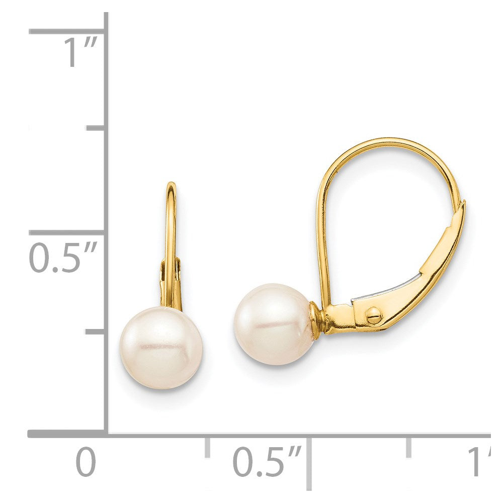 Cuddles Joy 14k Madi K 5-6mm White Round Freshwater Cultured Pearl Leverback Earrings