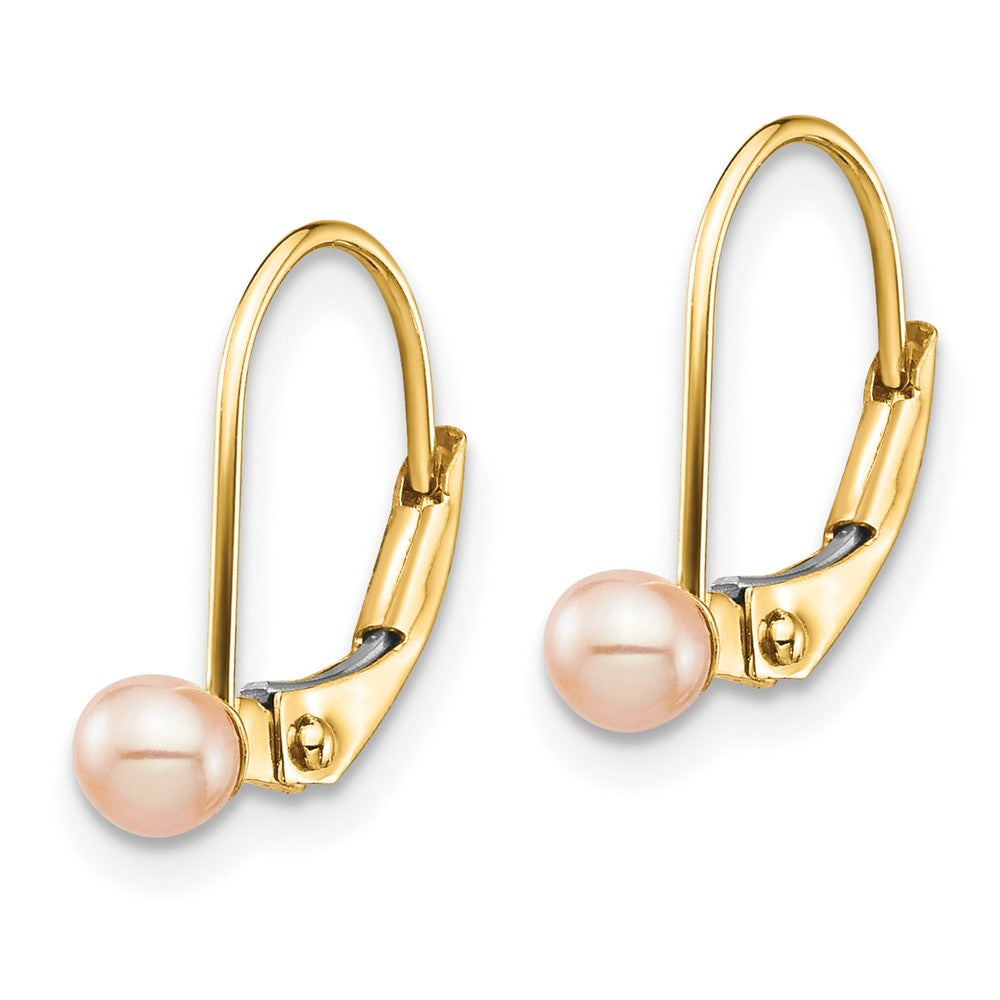 Pip Wink 14k Madi K 3-4mm Pink Round Freshwater Cultured Pearl Leverback Earrings