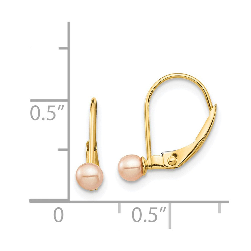 Pip Wink 14k Madi K 3-4mm Pink Round Freshwater Cultured Pearl Leverback Earrings