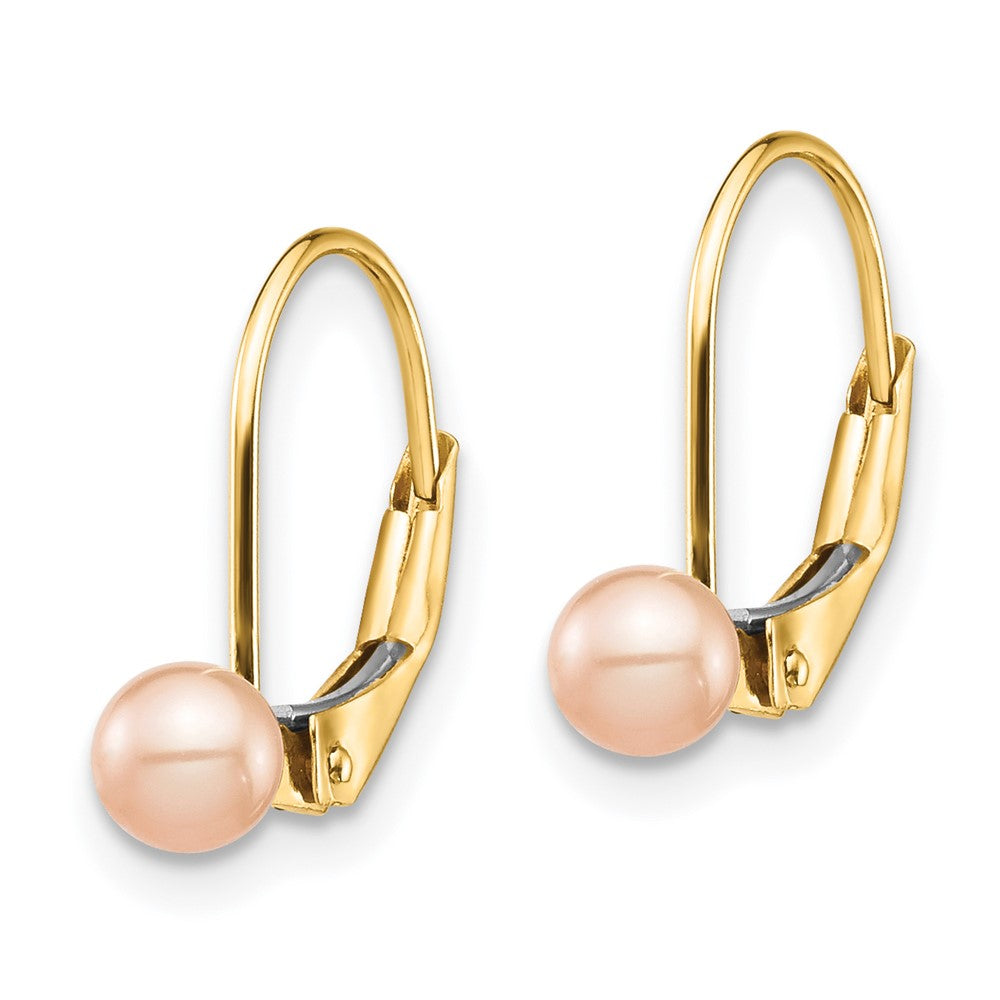 Puddle Bean 14k Madi K 4-5mm Pink Round Freshwater Cultured Pearl Leverback Earrings