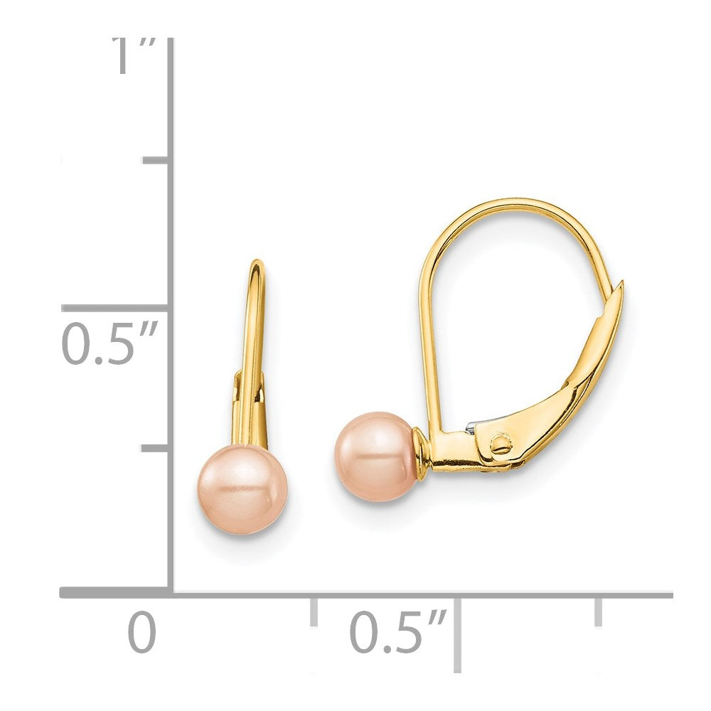 Puddle Bean 14k Madi K 4-5mm Pink Round Freshwater Cultured Pearl Leverback Earrings