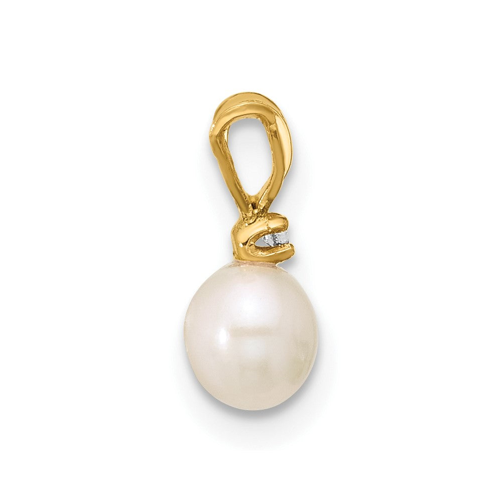 Little Puff 14k Madi K 4-5mm White Near-Round Freshwater Cultured Pearl and CZ Pendant