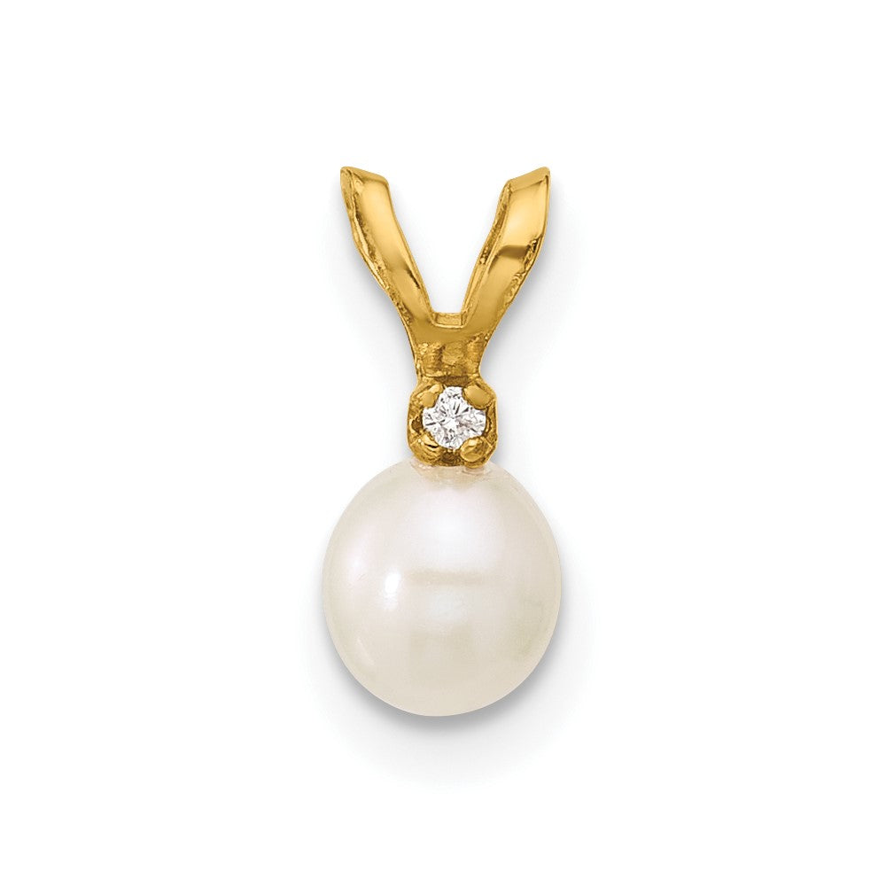 Little Puff 14k Madi K 4-5mm White Near-Round Freshwater Cultured Pearl and CZ Pendant