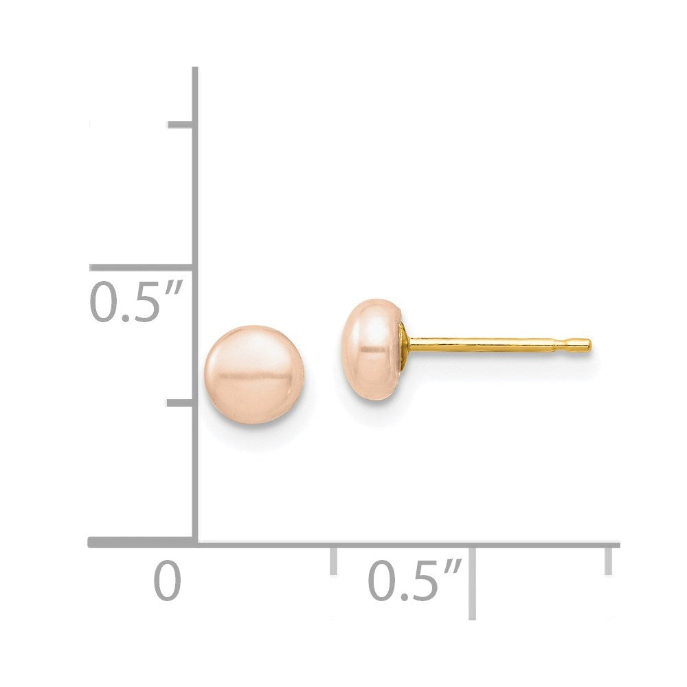 Bunny Puff 14k Madi K 4-5mm Pink Button Freshwater Cultured Pearl Stud Post Earrings with Silicone Backs