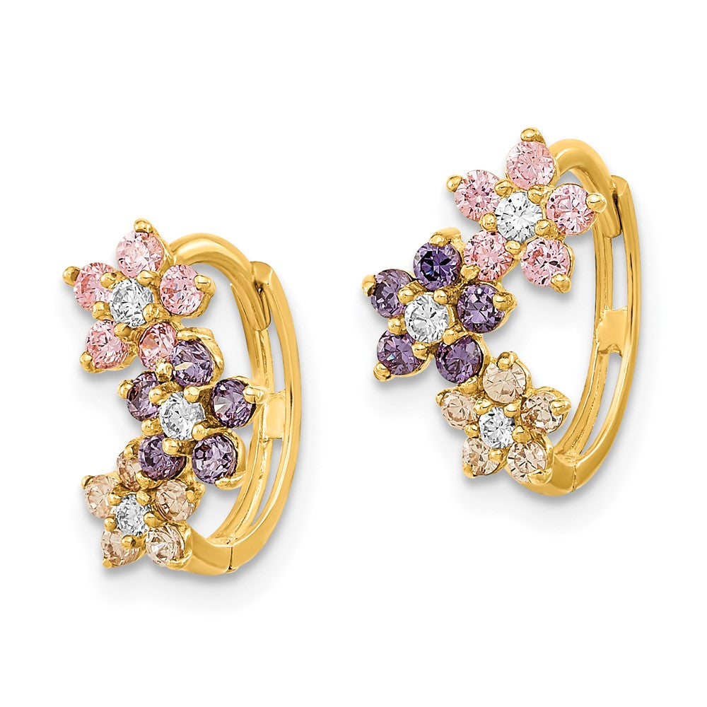 Peanut Spark 14K Madi K Hinged Flower Multicolor CZ Hoop Earrings