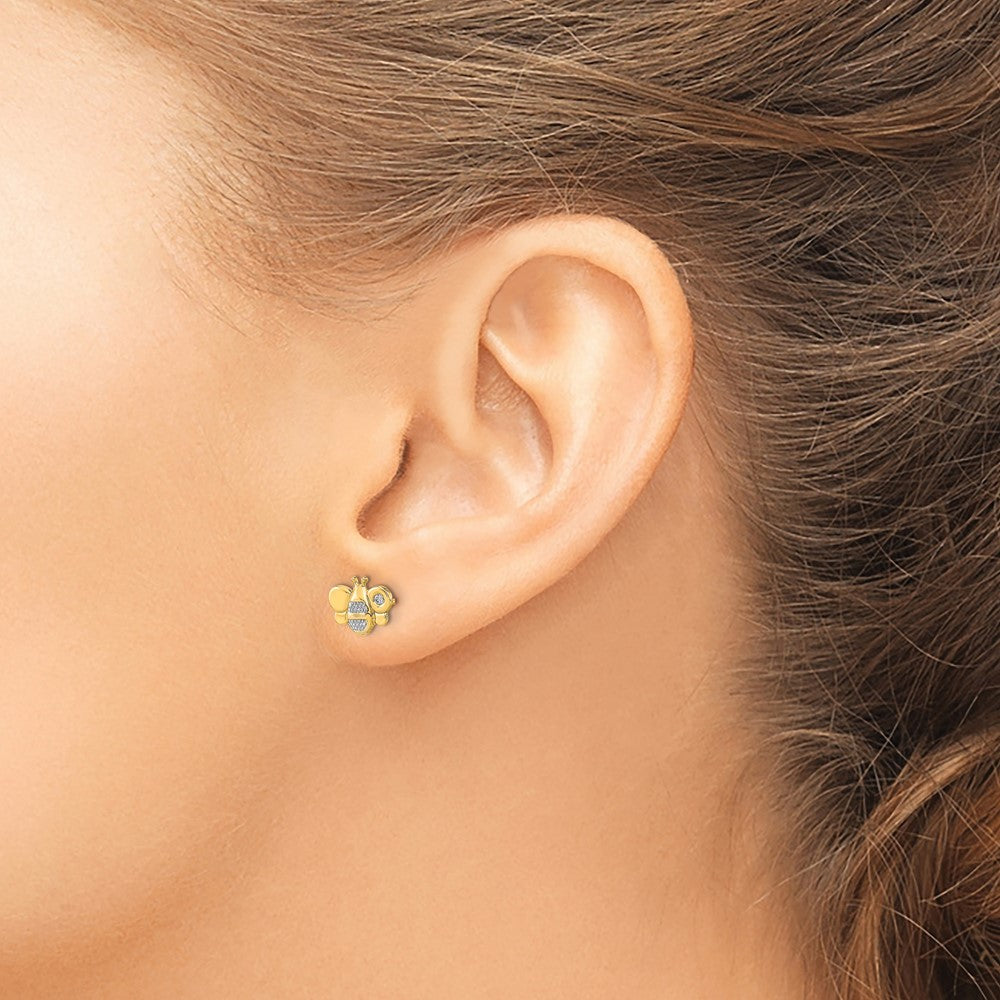 Cocoa Puff 14K Madi K Polished White Rhodium CZ Bee Post Earrings