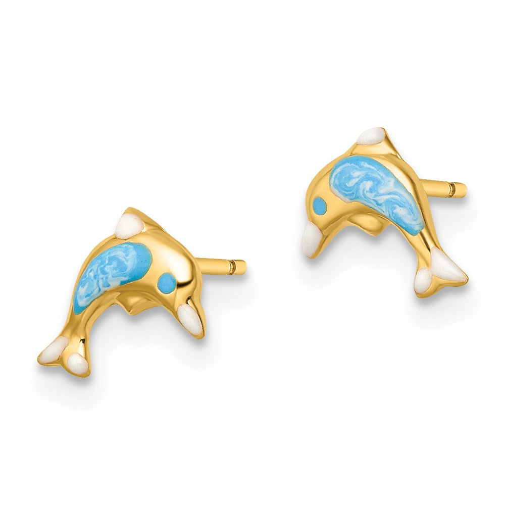 Huggy Song 14k Madi K Polished Enameled Dolphin Post Earrings