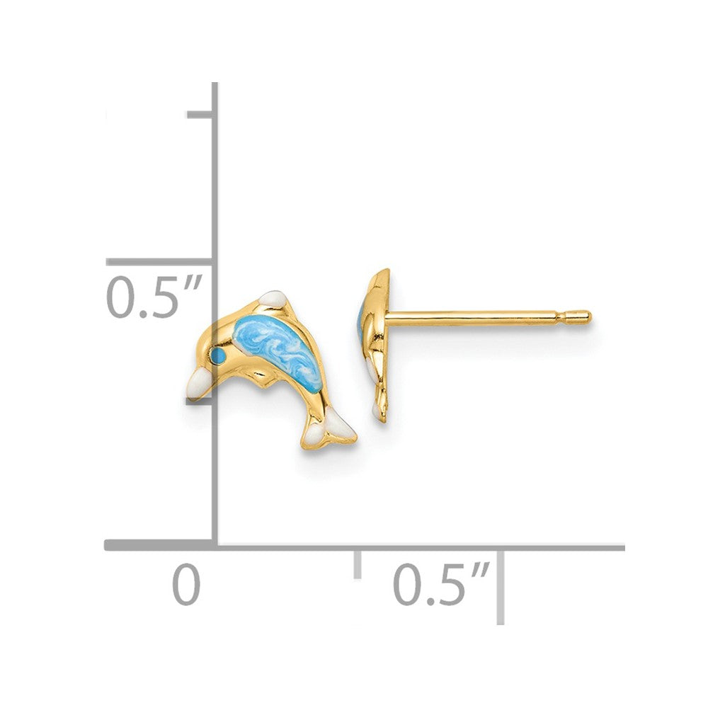 Huggy Song 14k Madi K Polished Enameled Dolphin Post Earrings