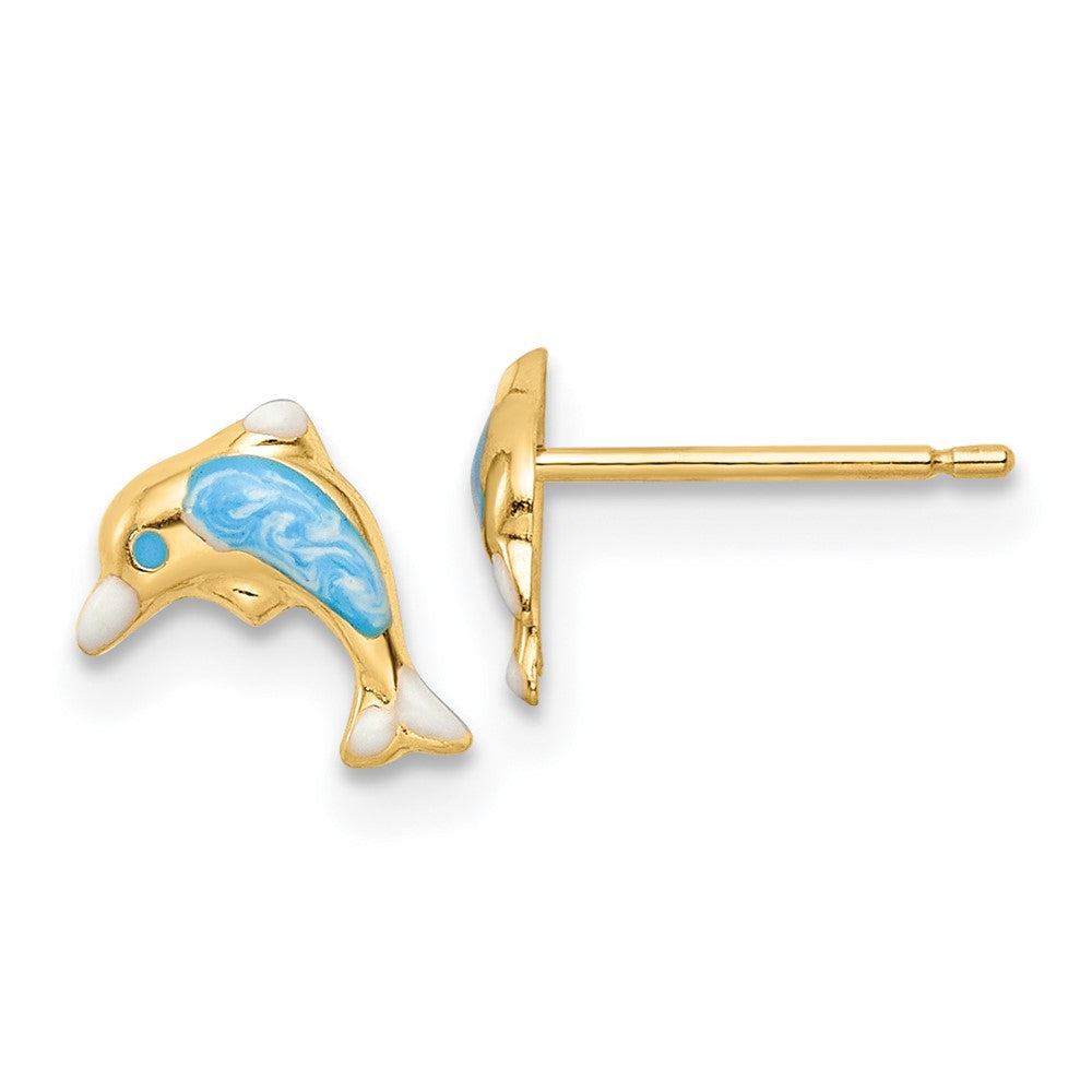 Huggy Song 14k Madi K Polished Enameled Dolphin Post Earrings