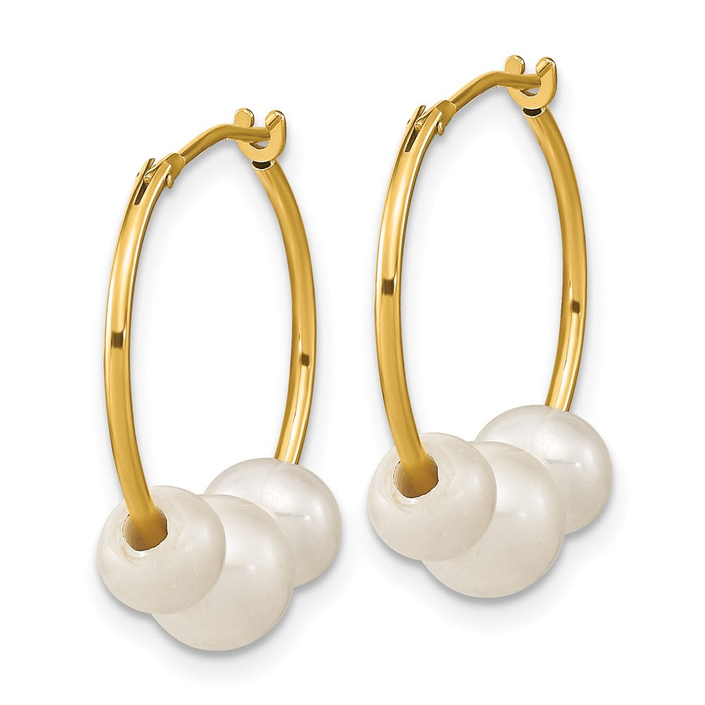 Dreamy 14k Madi K 5-7mm White Round Freshwater Cultured 3-Pearl Hoop Earrings