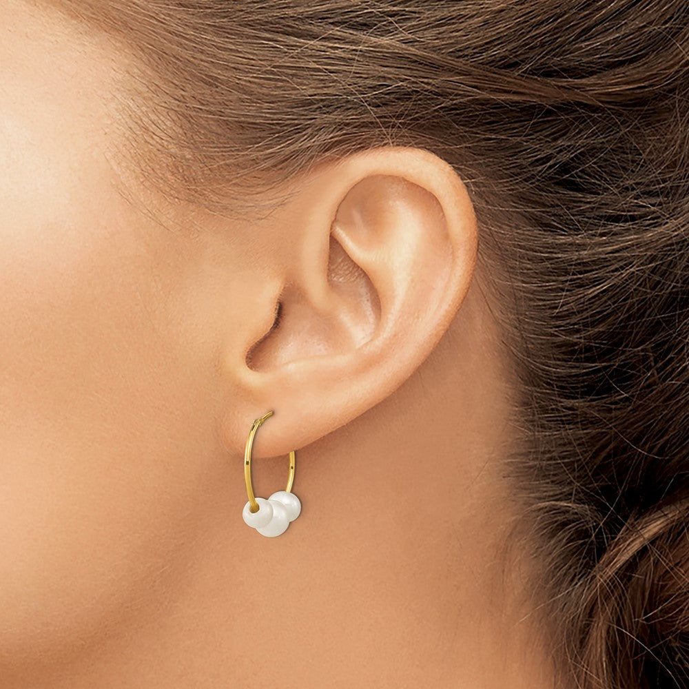 Dreamy 14k Madi K 5-7mm White Round Freshwater Cultured 3-Pearl Hoop Earrings