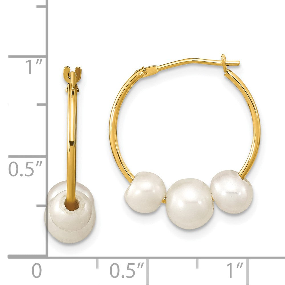 Dreamy 14k Madi K 5-7mm White Round Freshwater Cultured 3-Pearl Hoop Earrings