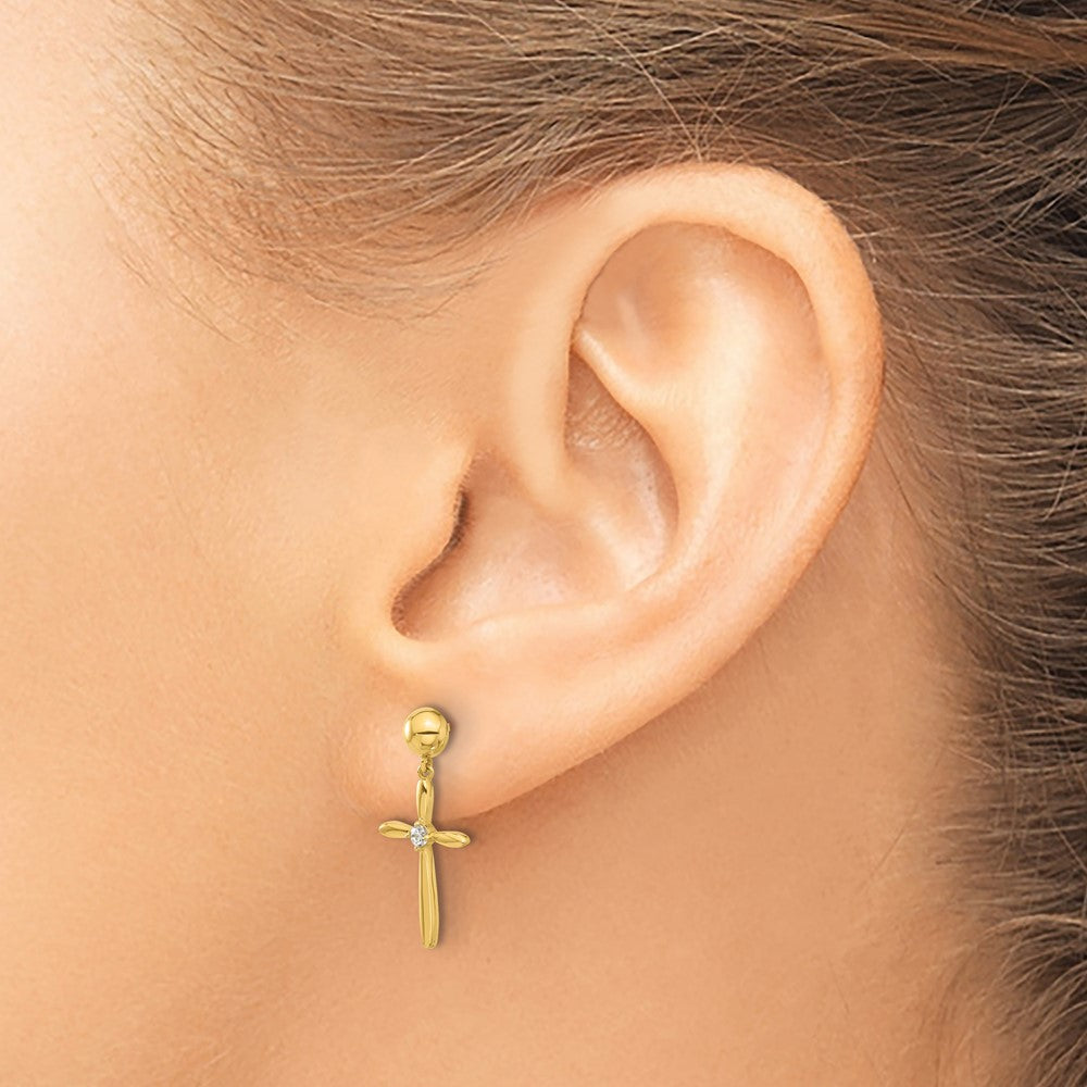 Sprout 14k Madi K Polished CZ Cross Post Dangle Earrings