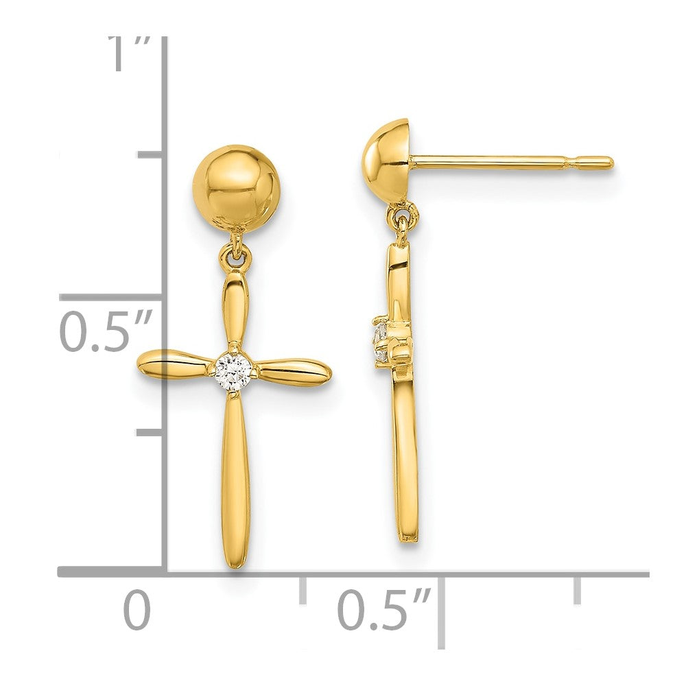 Sprout 14k Madi K Polished CZ Cross Post Dangle Earrings