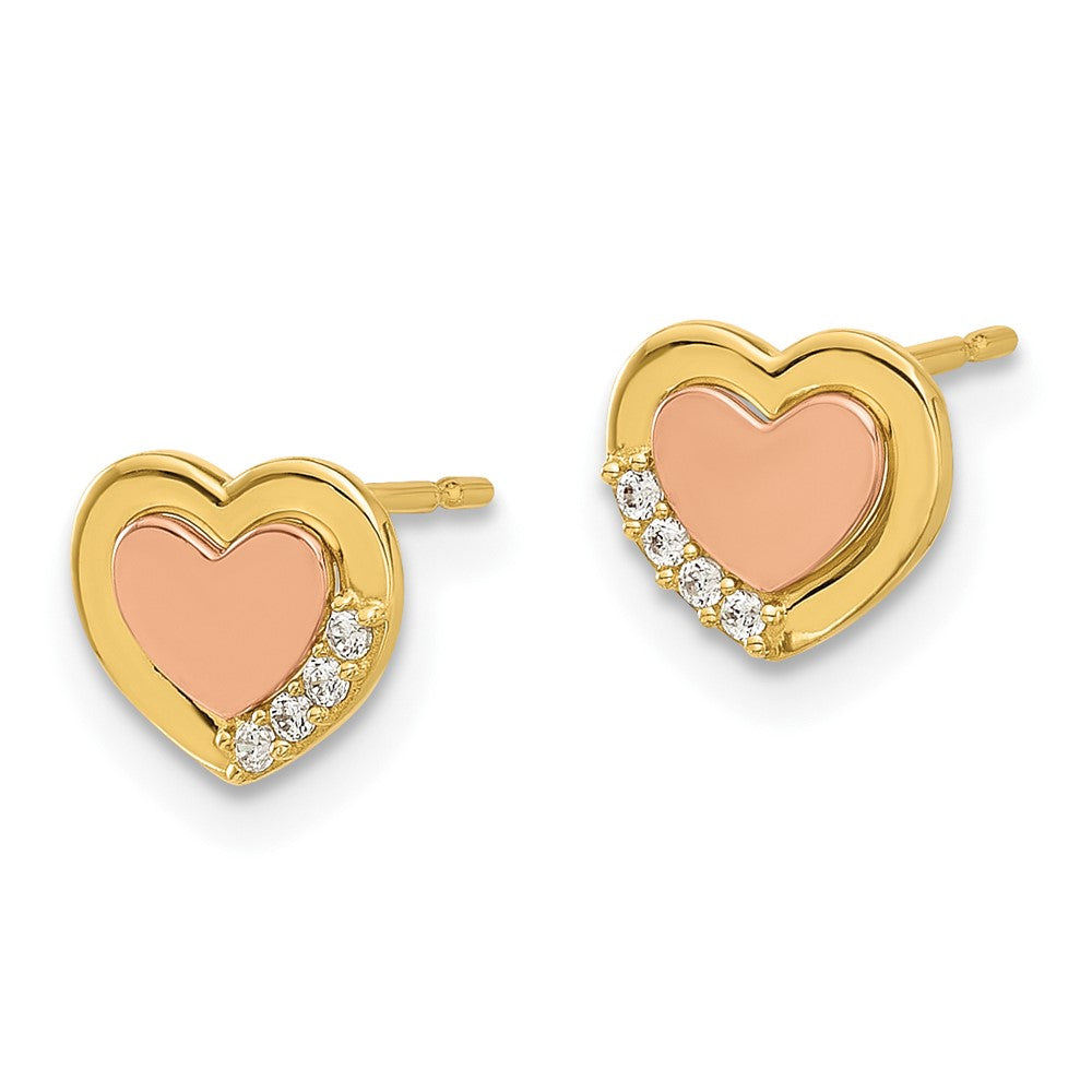 Snuggle Joy 14k Madi K Two-tone Polished CZ Heart Post Earrings