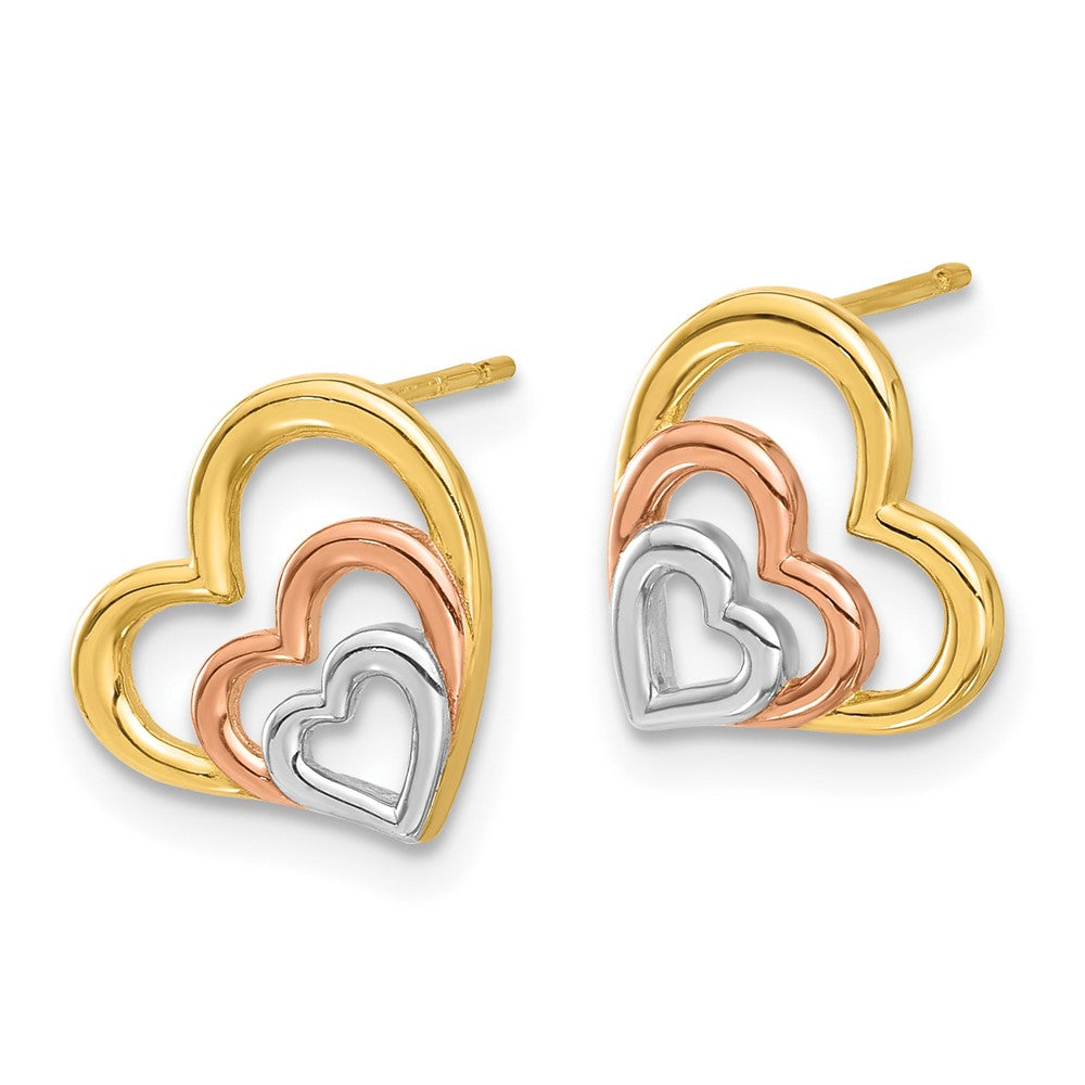 Marshmallow Bean 14k Madi K with Rose and White Rhodium Polished Heart Post Earrings
