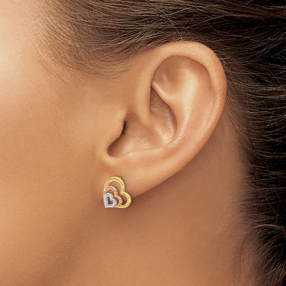 Marshmallow Bean 14k Madi K with Rose and White Rhodium Polished Heart Post Earrings
