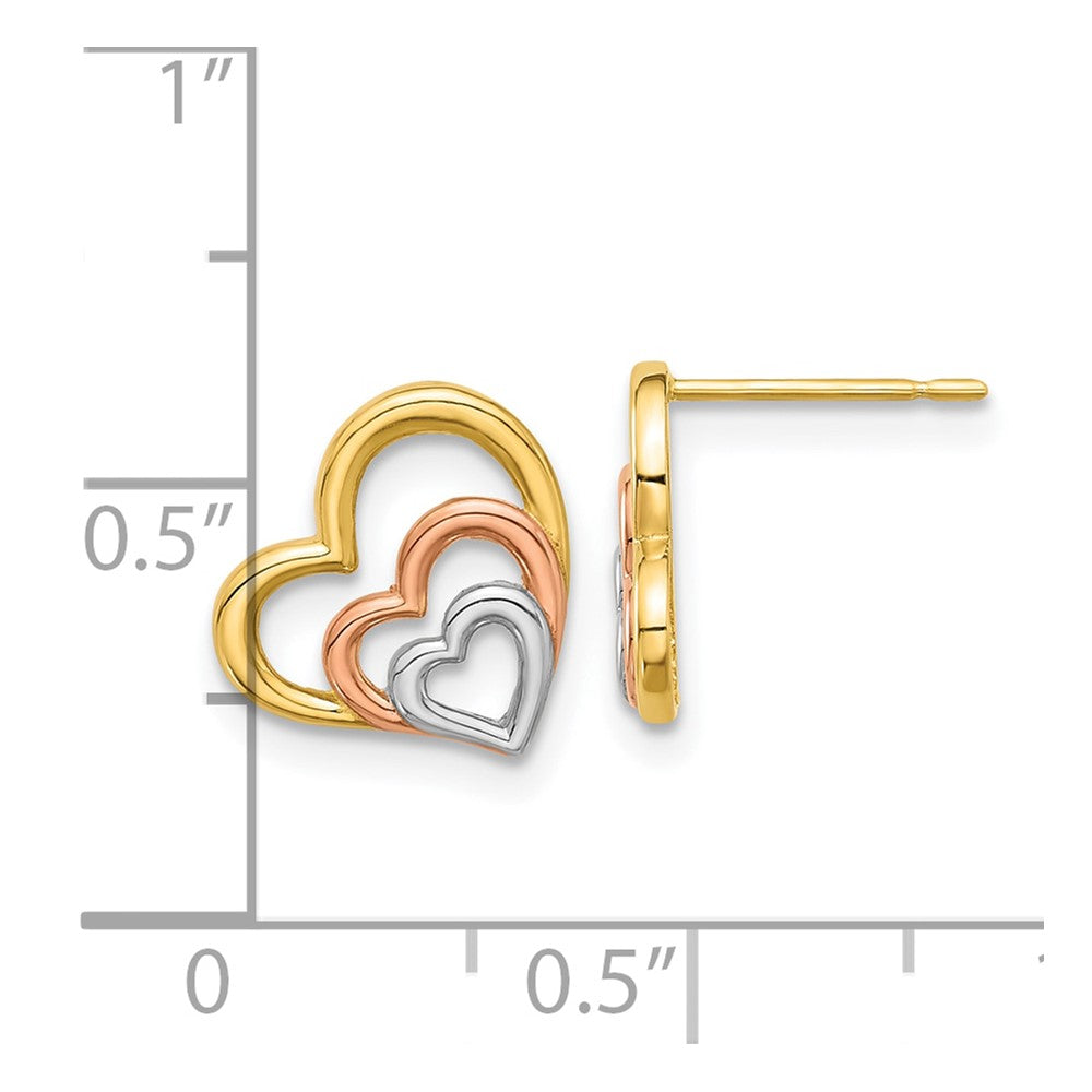 Marshmallow Bean 14k Madi K with Rose and White Rhodium Polished Heart Post Earrings