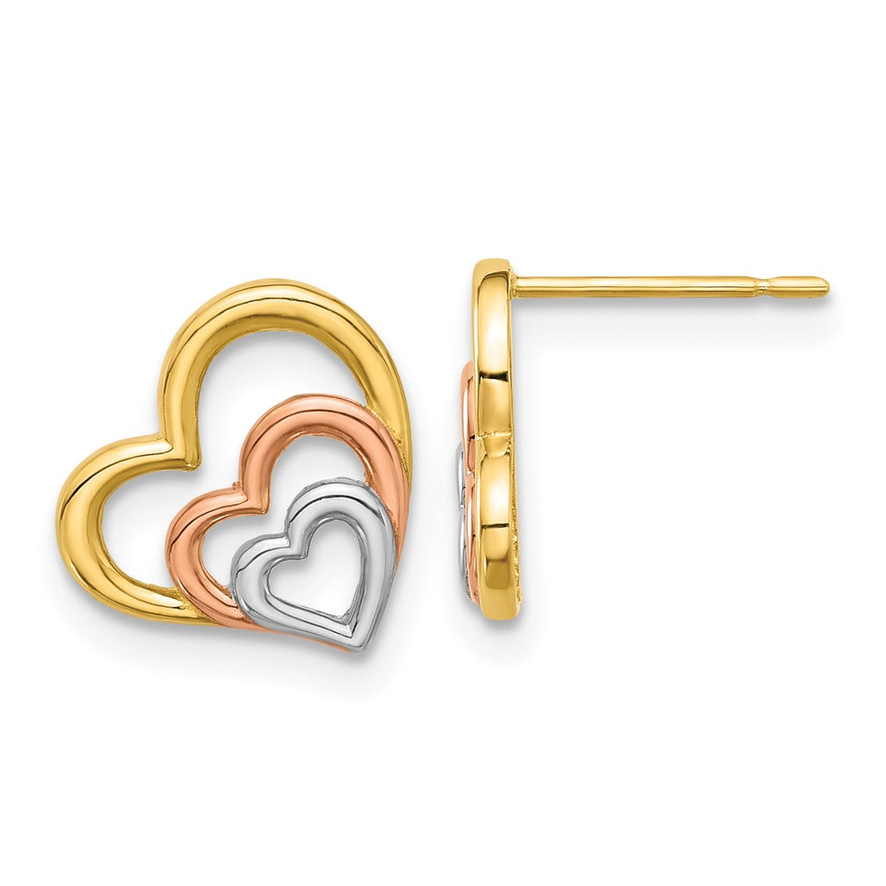 Marshmallow Bean 14k Madi K with Rose and White Rhodium Polished Heart Post Earrings