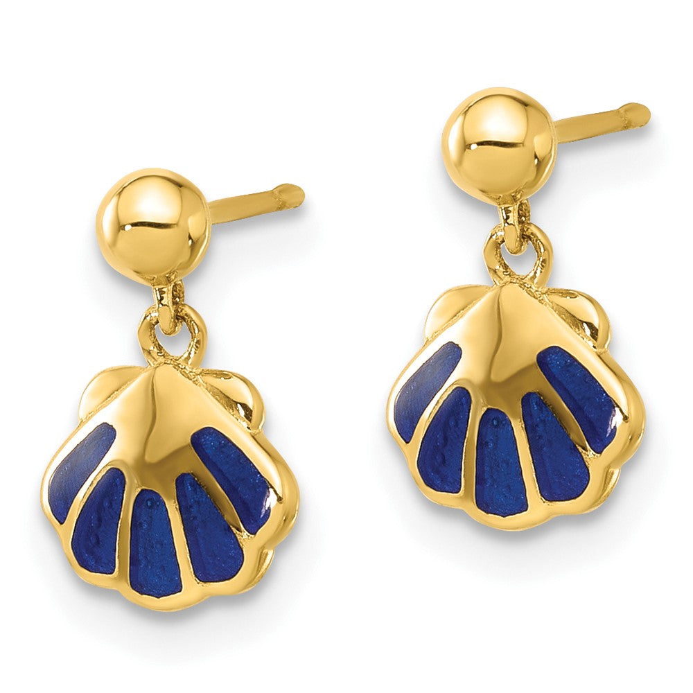 Pebble 14k Madi K Polished Blue Enameled Shell Post Dangle Earrings