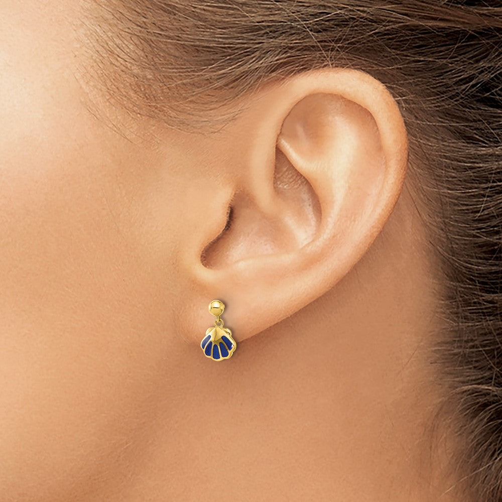 Pebble 14k Madi K Polished Blue Enameled Shell Post Dangle Earrings