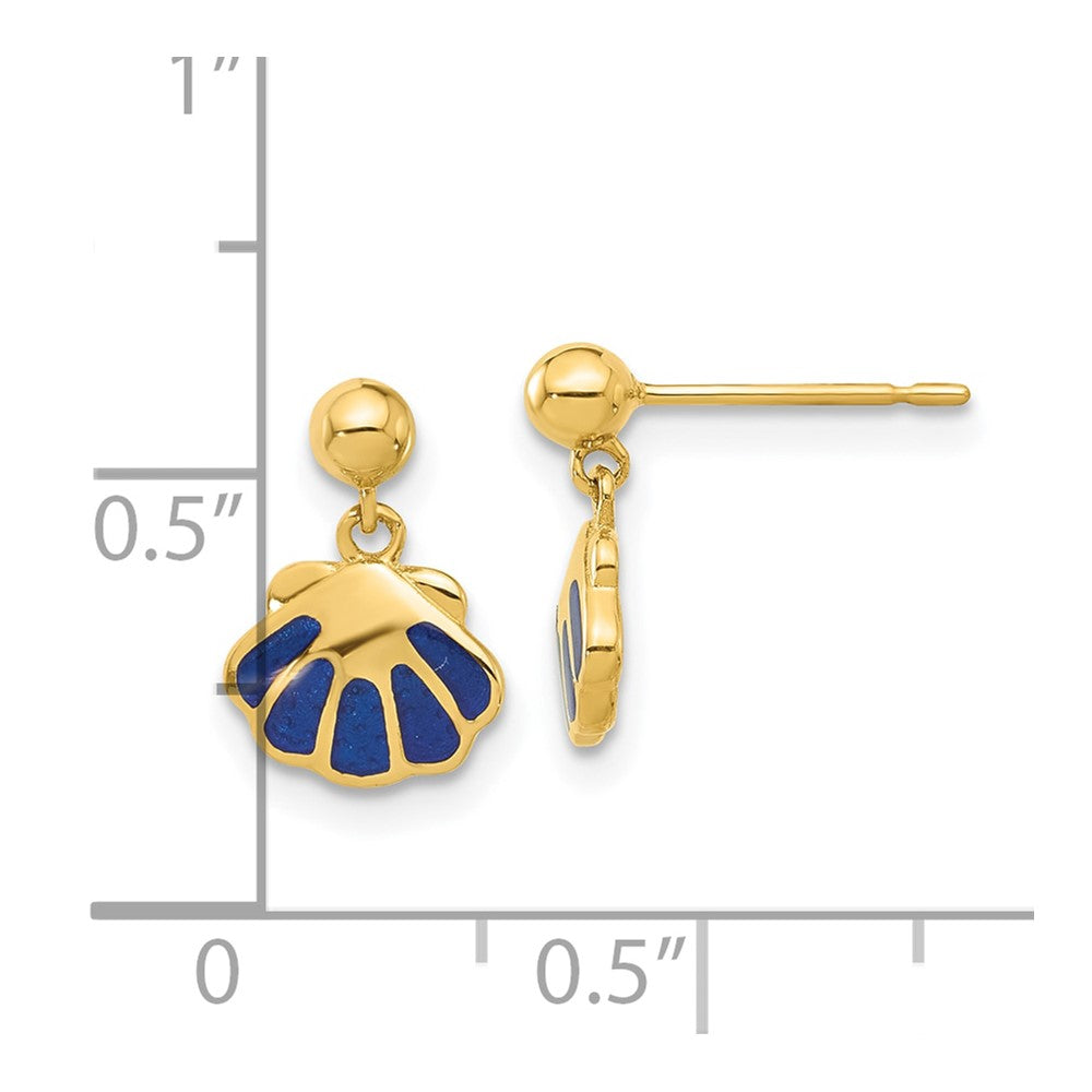 Pebble 14k Madi K Polished Blue Enameled Shell Post Dangle Earrings