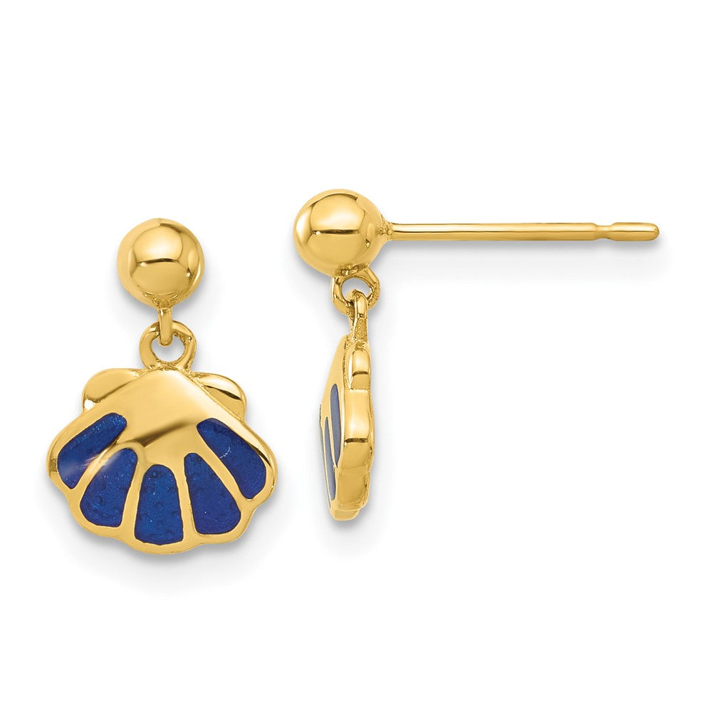 Pebble 14k Madi K Polished Blue Enameled Shell Post Dangle Earrings