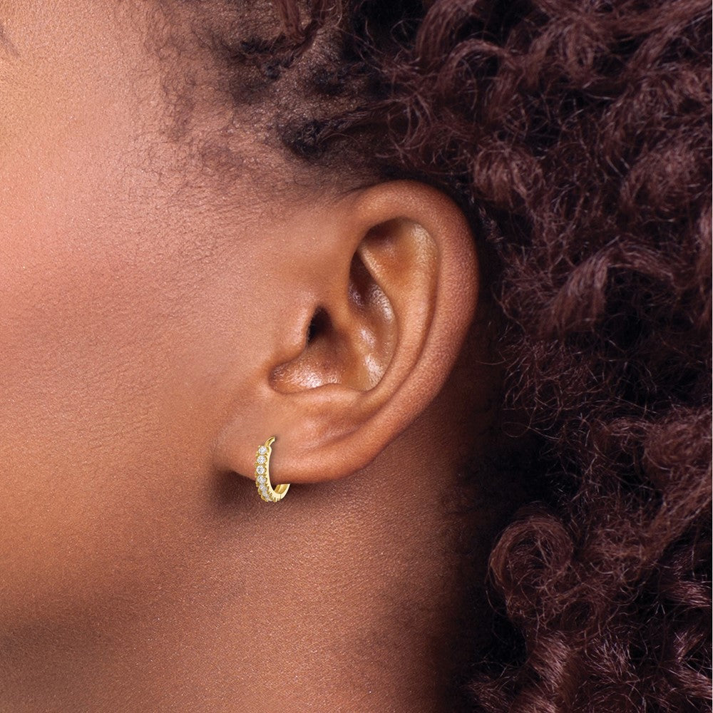 Dreamy Bear 14k Madi K Polished CZ 2mm Hinged Huggie Hoop Earrings