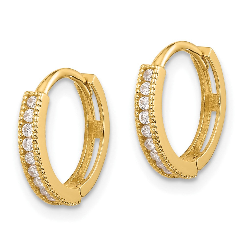 Jellybean Nook 14k Madi K Polished CZ 2mm Hinged Huggie Hoop Earrings