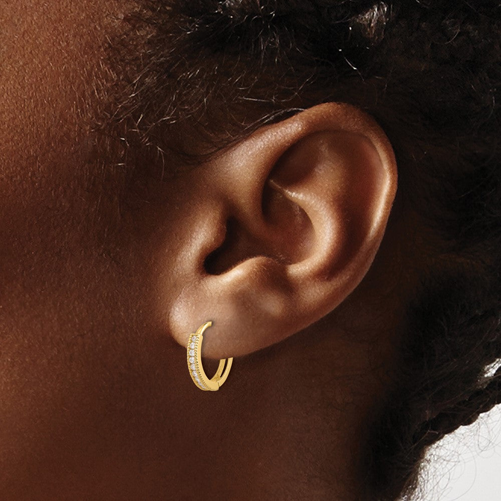 Jellybean Nook 14k Madi K Polished CZ 2mm Hinged Huggie Hoop Earrings