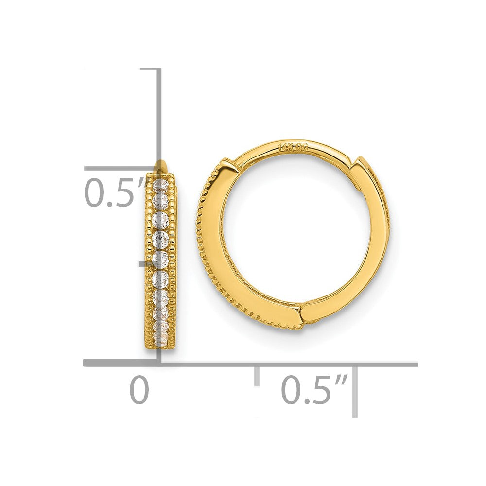 Jellybean Nook 14k Madi K Polished CZ 2mm Hinged Huggie Hoop Earrings