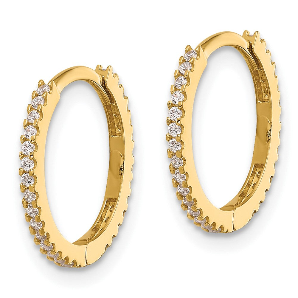 Snowflake Spark 14k Madi K Polished CZ 1.25mm Hinged Huggie Hoop Earrings