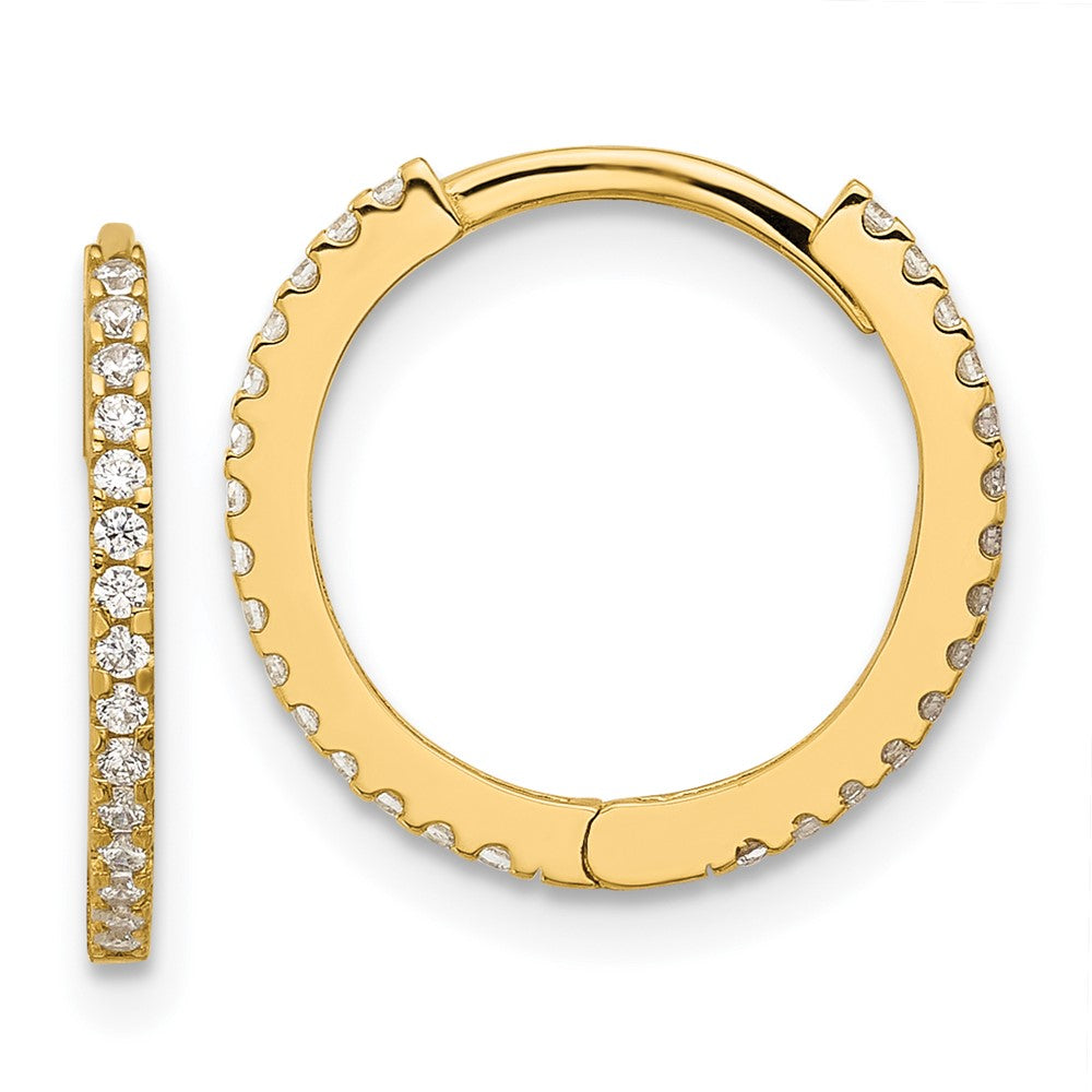 Snowflake Spark 14k Madi K Polished CZ 1.25mm Hinged Huggie Hoop Earrings