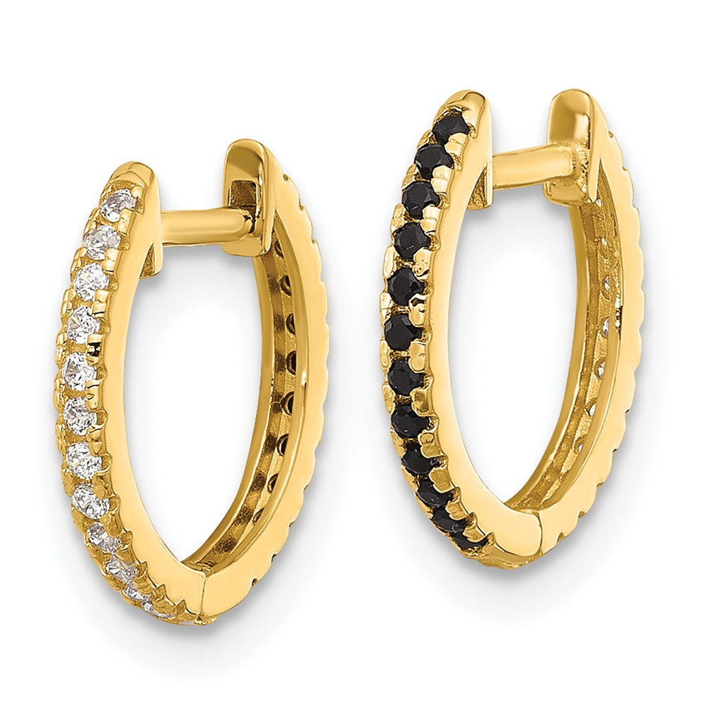 Dreamy Wink 14k Madi K Black and White CZ Reversible Hinged Huggie Hoop Earrings