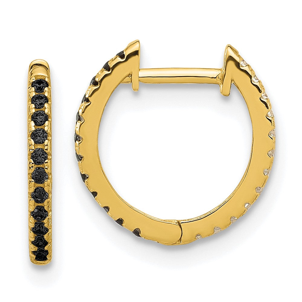 Dreamy Wink 14k Madi K Black and White CZ Reversible Hinged Huggie Hoop Earrings