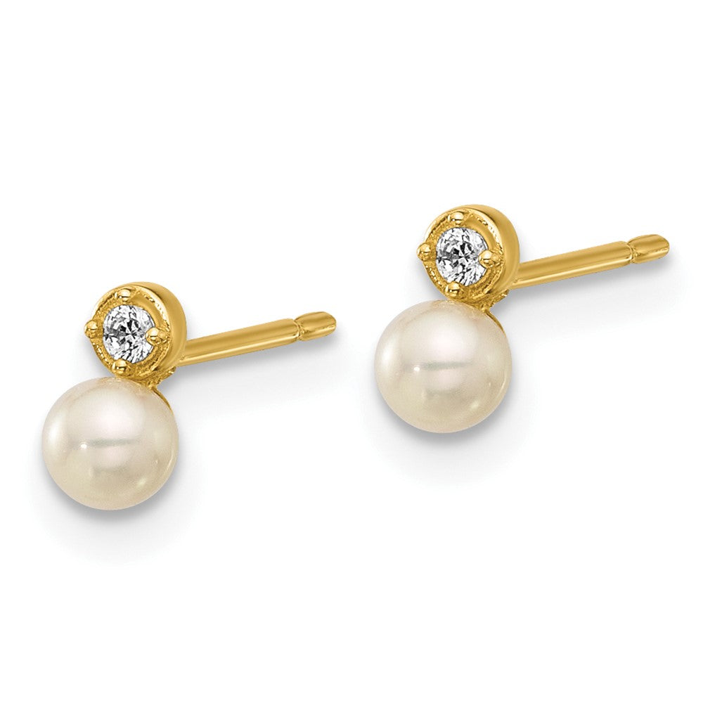 Sunny 14k Madi K Polished CZ and Freshwater Cultured Pearl Post Earrings
