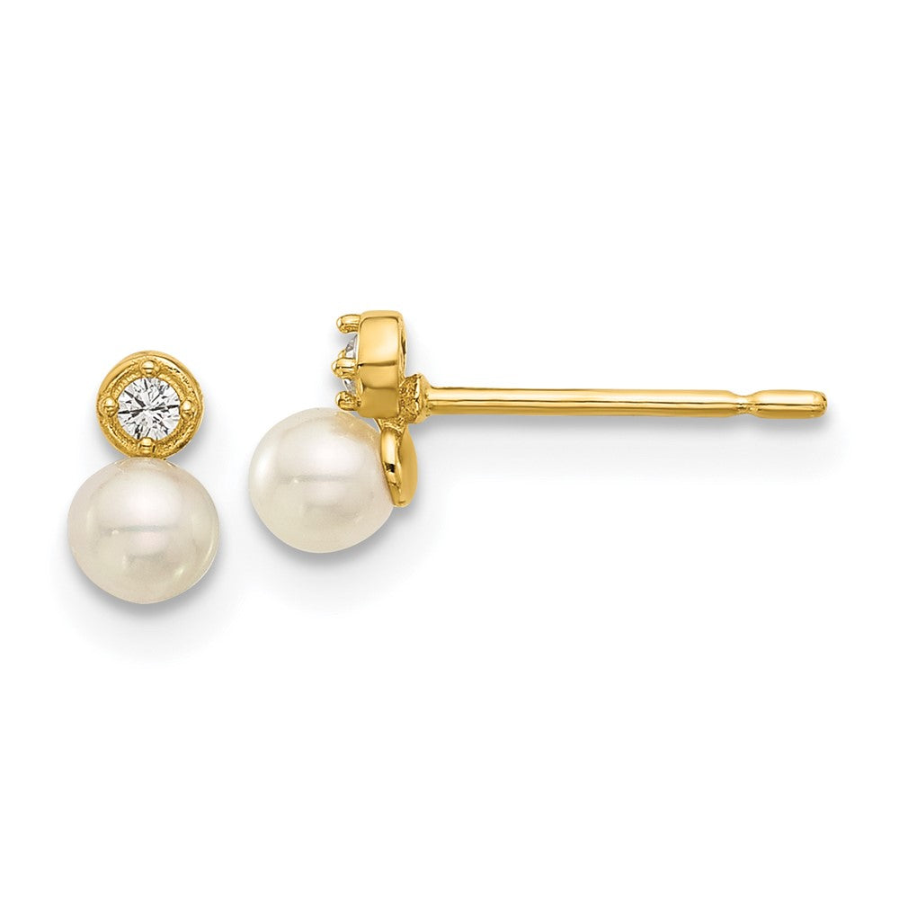 Sunny 14k Madi K Polished CZ and Freshwater Cultured Pearl Post Earrings