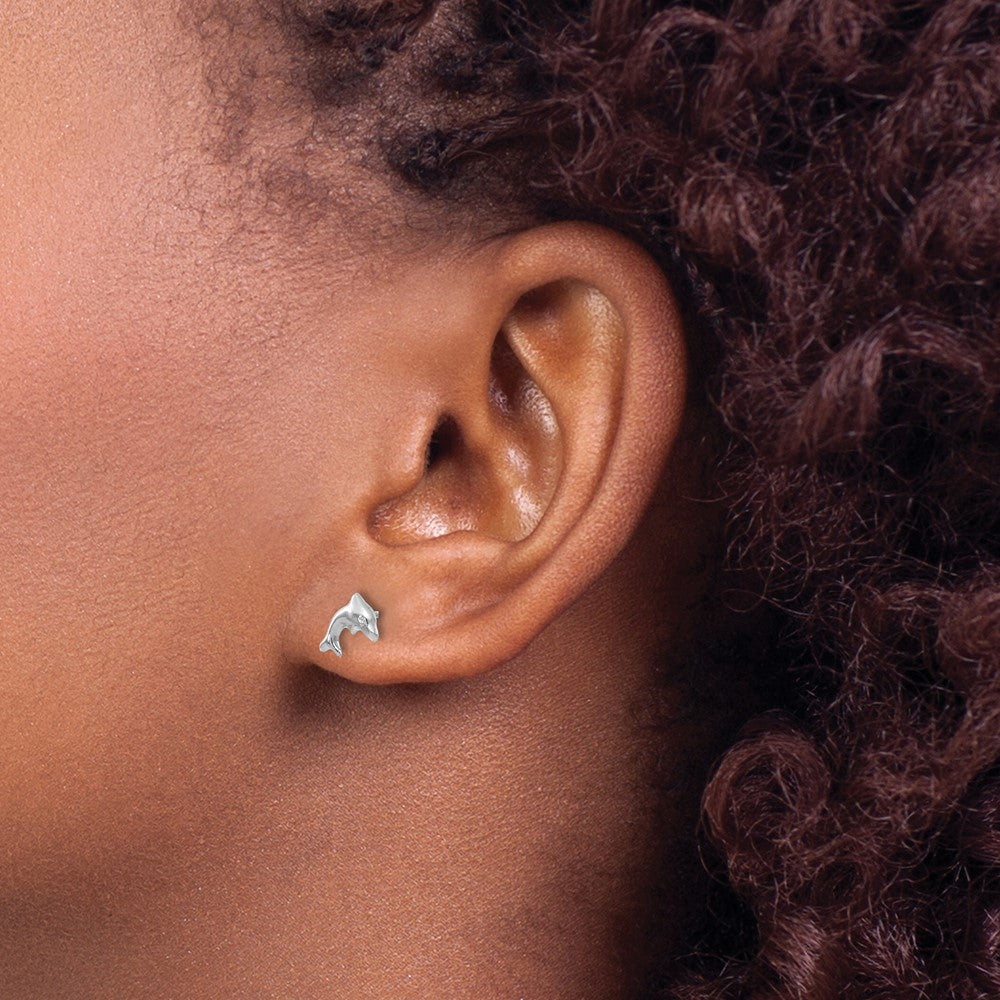 Cuddles 14K White Gold Madi K Sm. Dolphin Earrings