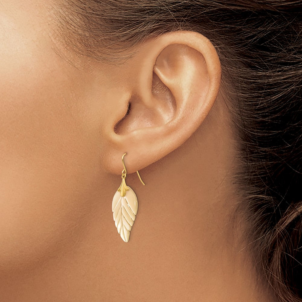 Bumble 14k Madi K Mother of Pearl Leaf Dangle Earrings