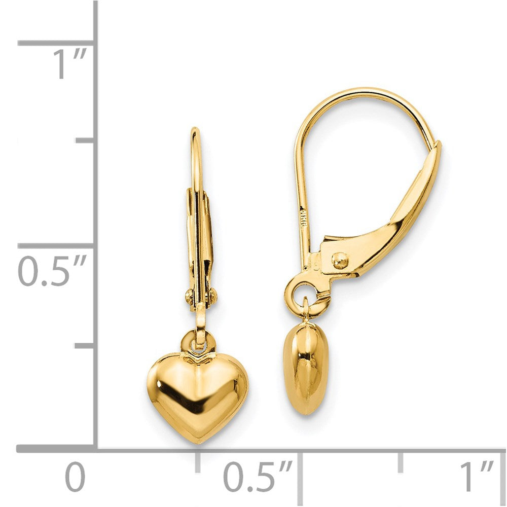 Twinkle 14k Madi K Puffed Polished Heart Drop Leverback Earrings