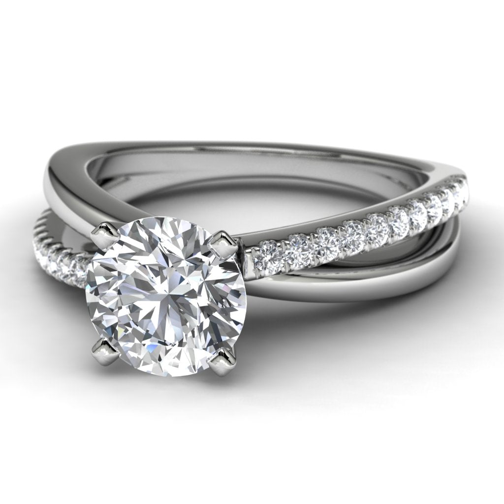 14k White Gold Side Stone Wedding Ring Front View