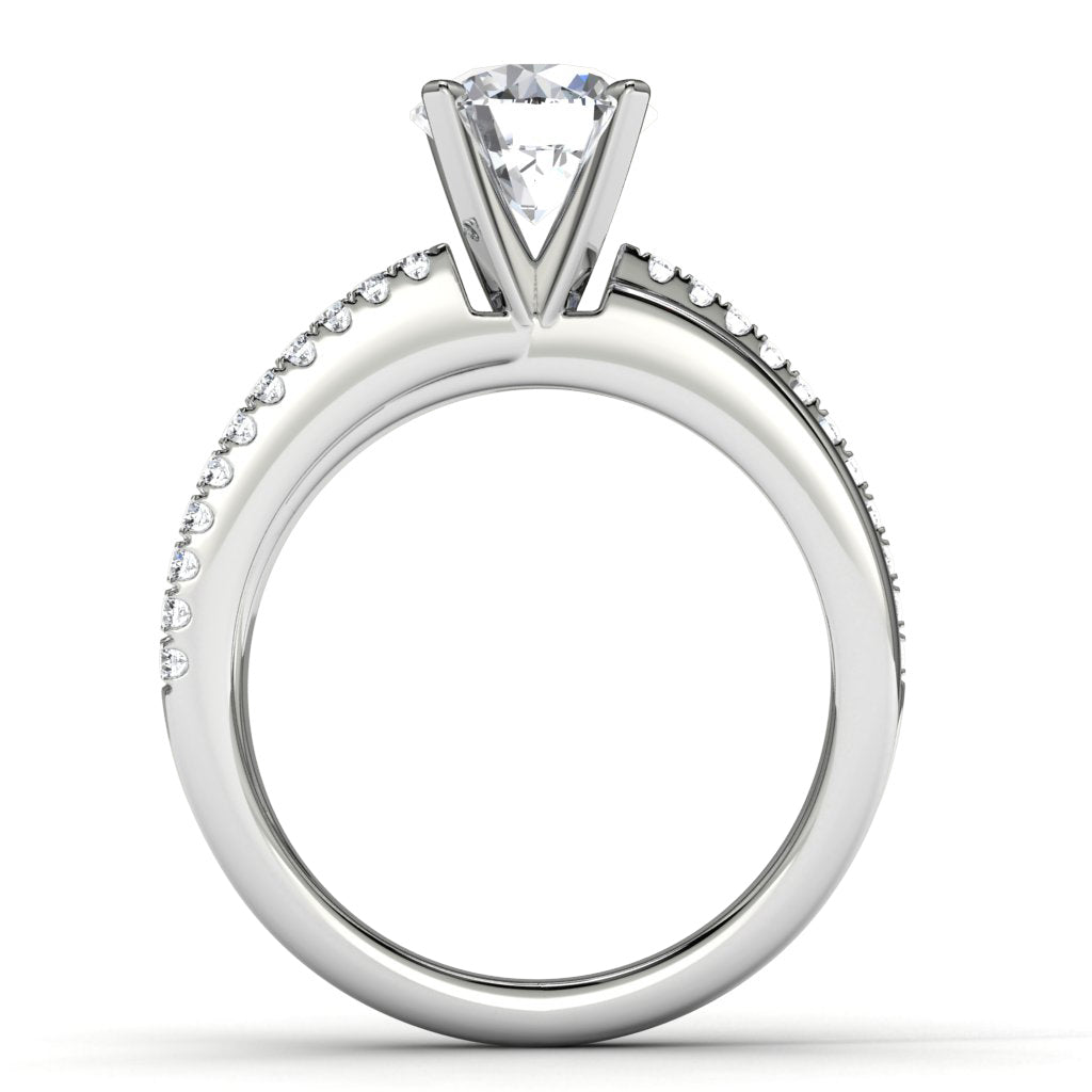 14k White Gold Side Stone Wedding Ring Finger View