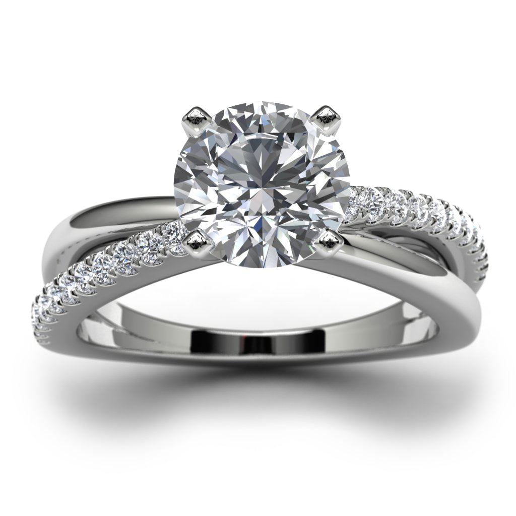 14k White Gold Side Stone Wedding Ring Angle View